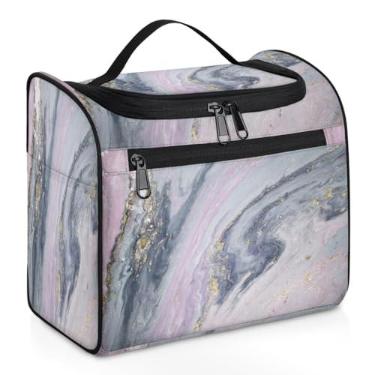 Imagem de Bolsa de cosméticos com textura de mármore de areia bolsa cosmética portátil bolsa cosmética marmorizada de grande capacidade bolsa de cosméticos feminina bolsa de cosméticos de viagem organizador de cosméticos à prova d'água com divisor e alça, Conforme mostrado.
