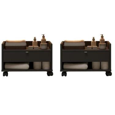 Imagem de Gabinete Armário Para Banheiro Prisma Em MDP e Nicho 2 Unidades (Preto) - JM3 Móveis