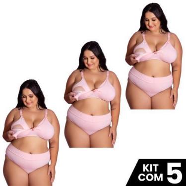 Imagem de Kit 5 Conjuntos Sutiã e Calcinha Cotton Amamentação Plus Size Tamanho 