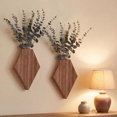 Imagem de Chunful 2 peças de decoração de parede de madeira para pendurar plantas falsas vegetação flores suporte vasos caixas para parede casa de fazenda boêmio sala de estar quarto cozinha escritório