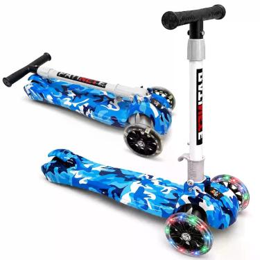 Imagem de Patinete Infantil Meninos Camuflado Azul 45kg Luzes 3 Rodas - Toy King