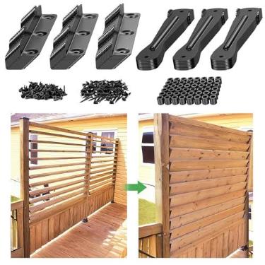 Imagem de Kit de suporte de louver, hardware de sistema de persiana de deck - Suportes de persiana de metal para persianas de madeira ao ar livre, comporta 11 placas (122 cm), ferro revestido em pó para cerca