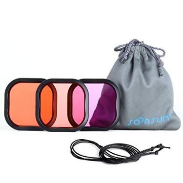 Imagem de SOONSUN Pacote com 3 filtros de mergulho para GoPro Hero 8 9 10 11 12 13 capa preta oficial à prova d'água - vermelho, vermelho claro, filtros magenta - correção de cor para vídeo e fotografia