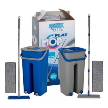 Imagem de Mop Flat Mágico Lava e Seca com Balde 5 Litros e 2 Refil de Microfibra - Rodo Esfregão para Limpeza - Sortido (Mop Flat)