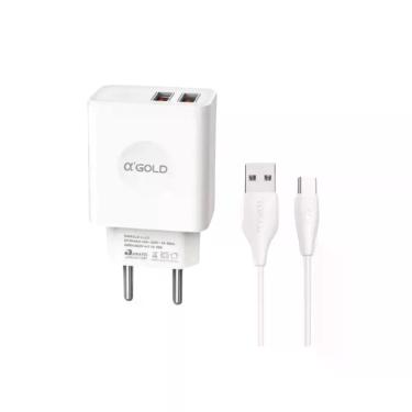 Imagem de Cabo e Tomada Carregador Turbo  2 USB 3.1A USB Tipo C - Gold, Branco
