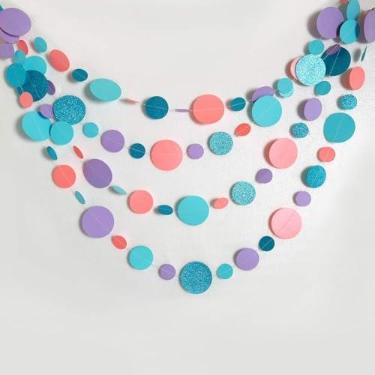 Imagem de Decor365 Guirlanda de bolinhas com círculos azuis para decoração de festa no verão sob o mar, piscina, praia, oceano, bolhas, bandeira, cenário de sereia, aniversário, casamento, chá de bebê, decoração de festa de quarto de crianças
