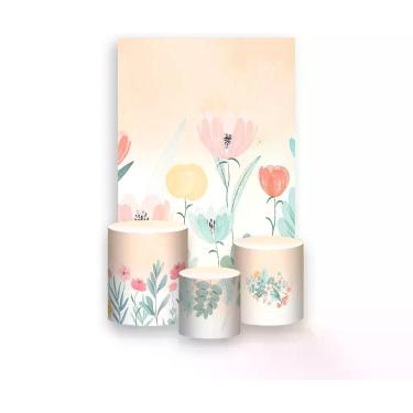 Imagem de Painel De Festa Vertical 1,50 x 2,20 + Trio De Capas Cilindro - Floral