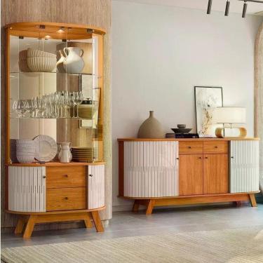 Imagem de Conjunto Buffet Mônaco Cristaleira Moss com Porta em MDF Curvo em LED 