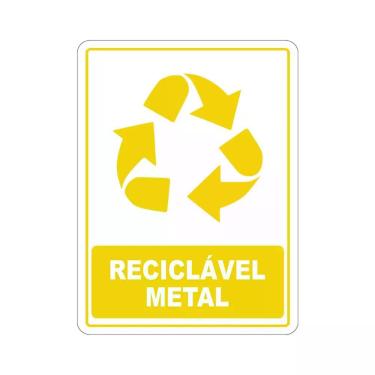 Imagem de Adesivo Coleta Seletiva Reciclável Metal 15x20cm Branco