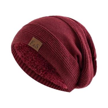 Imagem de Gorro De Inverno Unissex Com Forro De Pelúcia, Chapéu Tricotado Quente