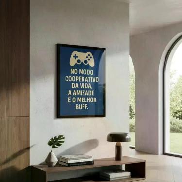 Imagem de Quadro Gamer "No modo cooperativo da vida,a amizade."Azul - TraçosArt
