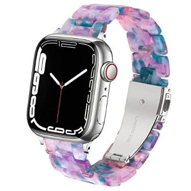 Imagem de SPINYE Pulseira de substituição de resina colorida de 38 mm, 40 mm, 41 mm e 42 mm, para Apple Watch séries 10/9/8 / Ultra/7 / SE / 6/5 / 4/3 feminino e masculino (violeta fluorescente)