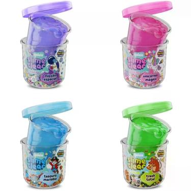 Imagem de Kit Slime Infantil Clear Charms Unicórnio Espacial Trash Marinho com Enfeites Temáticos Gelelé