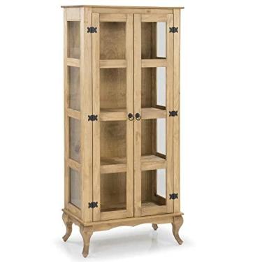 Imagem de PENSE DENTRO DA CAIXA Cristaleira de Madeira Maciça com 2 Portas de Vidro - Móvel em Estilo Colonial - Marrom Antique