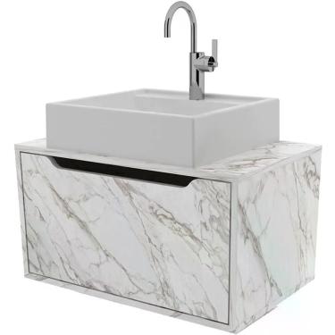 Imagem de Gabinete De Banheiro 60 Cm Com Cuba E 1 Porta Basculante Mármore Branco