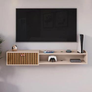 Imagem de Aparador Suspenso Com Porta Rack Penteadeira Multiuso Organizador Para Parede Sala Quarto Cozinha Salão Closet Cantinho do Café (Fend/Ripado 180 cm)