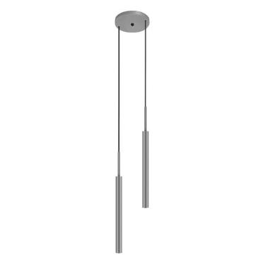 Imagem de Luminária De Teto Pendente Tubo Duplo Mesa Sala Ilha Prata