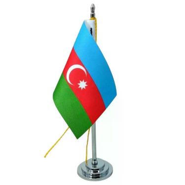 Imagem de Mini Bandeira Mesa Azerbaijão Com 8cm X 5,5cm E 15cm Mastro
