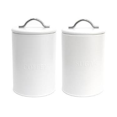 Imagem de Kit 2 Latas de Café e Açúcar Brancas Com Alça - Herméticas - Mai Home