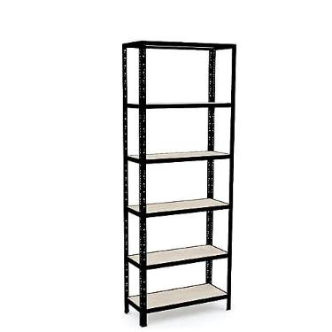 Imagem de Estante em Aço Preto Multiuso Home Office 70 cm com 6 Prateleiras em Mdf Cor Vanila