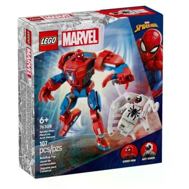 Imagem de Brinquedo Lego 76308 Robô do Homem-Aranha Vs Anti-Venom com Minifiguras e Teia Flexível Preto Lego 107PEÇAS