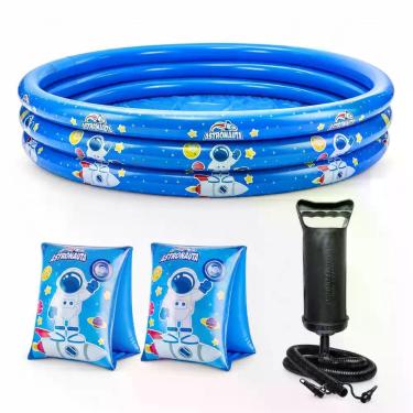 Imagem de Kit Piscina Inflável Infantil 300L Bomba de Ar Manual Bóias - DM Toys