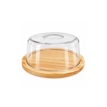 Imagem de Queijeira de Madeira Natural com Tampa de Acrílico Premium 20cm - Keit