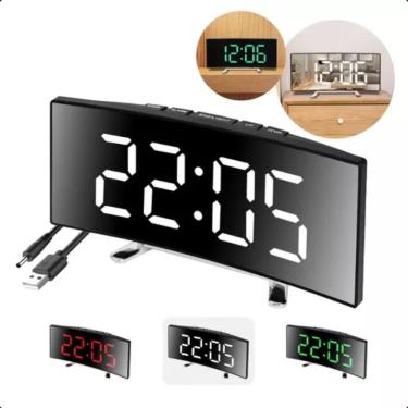 Imagem de Relógio Despertador Espelhado com Display Led Vermelho e Mudança de Co