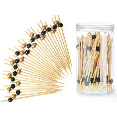 Imagem de Patelai Palitos de Coquetel 12 cm Dourado/Preto - 120 Unidades