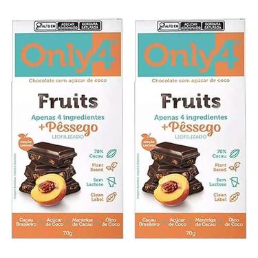 Imagem de Kit 2X: Chocolate 70% Cacau com Pêssego Sem Lactose Vegano Only4 70G