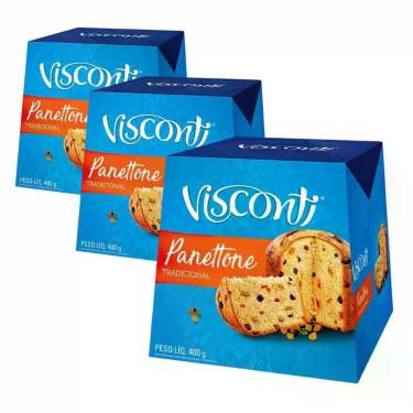 Imagem de 3 Panetones Visconti, Tradicional, Pannetone de 400g