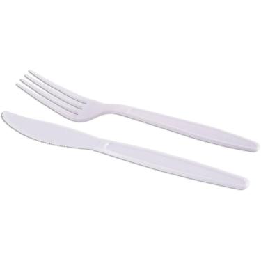 Imagem de Kit Festa Descartável Garfo e Faca Master Branco Pacote com 25 - Prafe