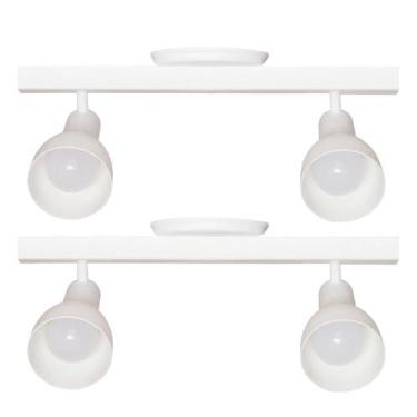 Imagem de Kit 2 Luminárias Trilho Spot Duplo Com Canopla 2 Lâmpadas Direcionáveis E27 Cor:Branco