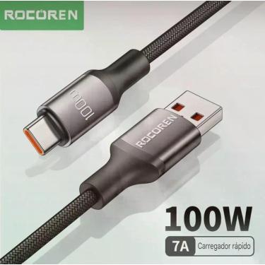Imagem de Cabo Rápido Usb Tipo C Turbo 100W 7.3A 6A Dados 480 Mbps 1,M - Rocoren