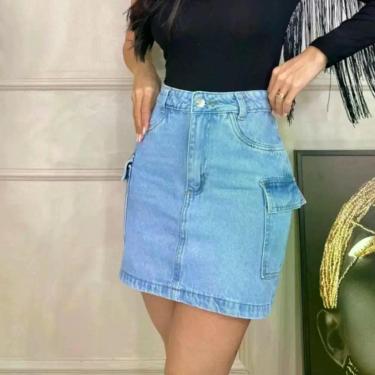 Imagem de Saia jeans feminina, estilo cargo - Especial loja 