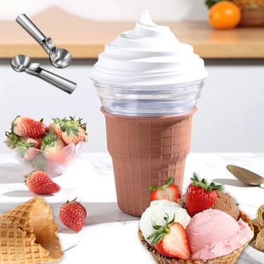Imagem de Mini sorveteira elétrica para casa, máquina de casquinha de sorvete de 450 ml com colher de sorvete para sorvete caseiro fácil, para festivais Tamanho de presente: 16 CM * 16 CM * 26 CM