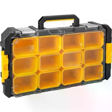 Imagem de Organizador Plástico para Ferramentas OPV 700 12 Compartimentos Removíveis Alça Emborrachada Preto Amarelo Transparente