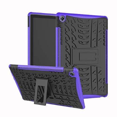 Imagem de Capa para tablet Tampa da tabuleta para Huawei MediaPad M5 Pro (10,8 ") Textura do pneu à prova de choque TPU + PC. Caso protetor com suporte de alça dobrável Estojo Protetor Completo (Color : Purple