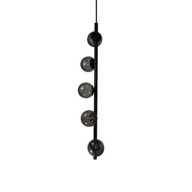 Imagem de Lustre Vertical Figo Preto - 5 Globos Esfera De Vidro Fumê