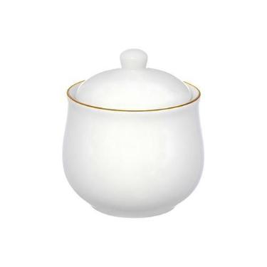Imagem de Açucareiro Porta Açúcar Porcelana Resistente Com Tampa Borda Dourada R