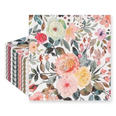 Imagem de Guardanapo de papel floral descartável aquarela rosa flor guardanapo decorativo sobremesa jantar toalhas de mão para banheiro, casamento, chá de bebê, festa de aniversário (16,5 x 16,5 cm)