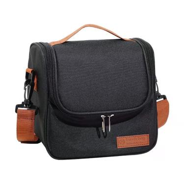 Imagem de Bolsa Térmica com Alça Lanche Bebida Lancheira Portátil Trabalho Fitness para Alimentos em Oxford e Manta Laminada Preto