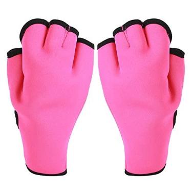 Imagem de Luvas de Natação, Luvas de Neoprene Com Membranas de Natação Fecho de Pulso Ajustável Rosa Meio Dedo Evite Arranhões para Treinamento (M)