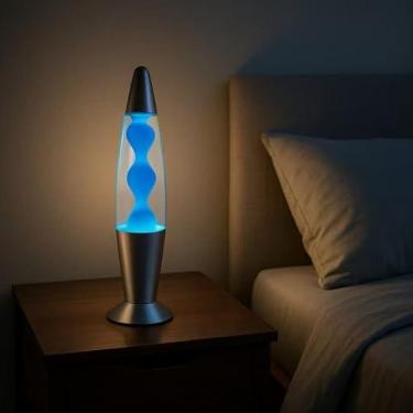Imagem de Luminária De Mesa Lava Lamp Retrô Decorativa 7 Cores | Abajur Clássico com Efeito Bolhas 34cm 110V/220V – Luz Hipnotizante para Quarto e Sala (220v,Azul)