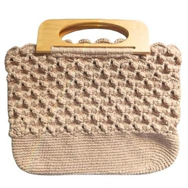 Imagem de Bolsa Feminina Artesanal em Crochê com Alça de Mão de Madeira - Caqui - Dorah