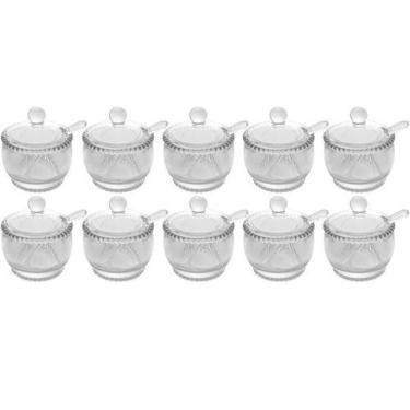 Imagem de 10 Açucareiros Vidro Cristal para Hotéis Colher 200ml Wolff Pearl Port