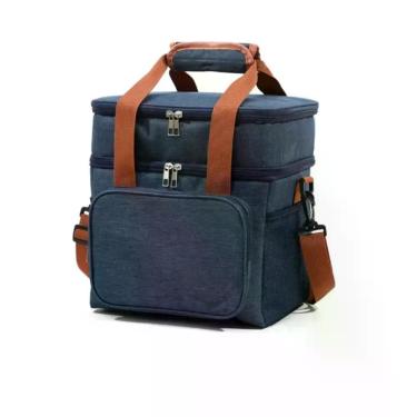 Imagem de Bolsa Termica Marmita Lancheira Multiuso Alça Trabalho Passeio Academia Dois Compartimentos Azul