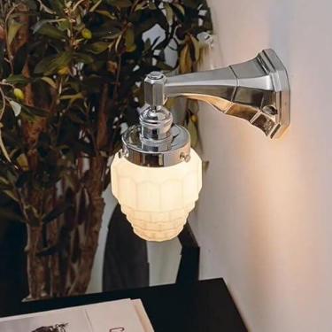 Imagem de Chic Creme Vidro Parede Luminária Moderna Bauhaus Estilo Leite Branco Vidro Parede Luminária Elegante Arandela De Alumínio Com Fio, Criativo Bolo Forma Arte Vidro Lâmpada De Cabeceira De Par