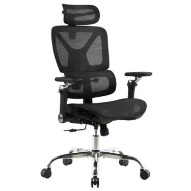 Imagem de Cadeira Ergonômica Escritório Gamer Estudo Ajustável Apoio Lombar 6D Braço Cromado Conforto Lombar(Preto)