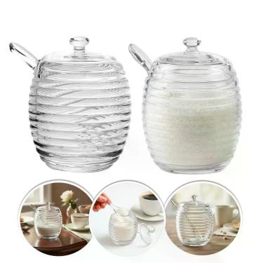 Imagem de Kit 2 Açucareiro de Cristal Colmeia com Colher e Tampa Porta Açúcar 210ML Transparente Lyor